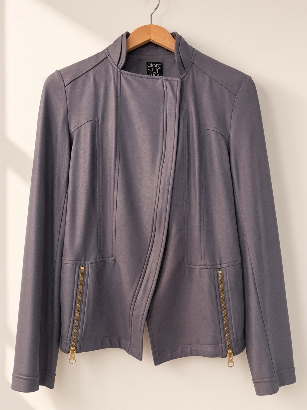 Clara Sun Woo Gray Liquid faux Leather jacket. Versatile, lightweight. Small